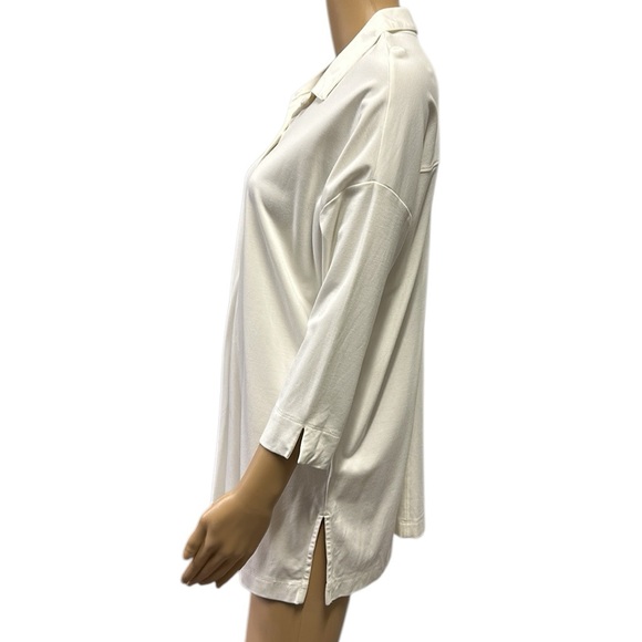 J Jill Rayon Blend Cream Stretch Button Up 3 Quarter Sleeve Tunic Blouse MP - Picture 3 of 11